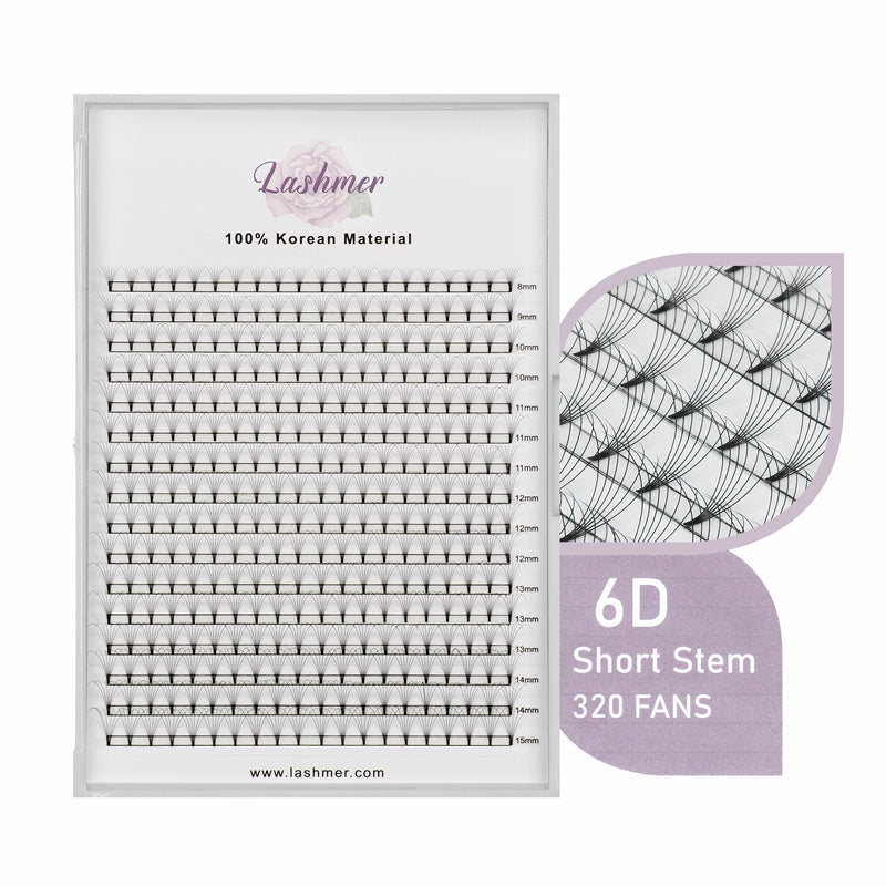 XL tray-Short Stem Premade Fans | Lashmer | C, D Curl--6D - 16 Lines - 320 Fans, Ultra Black - Lashmer