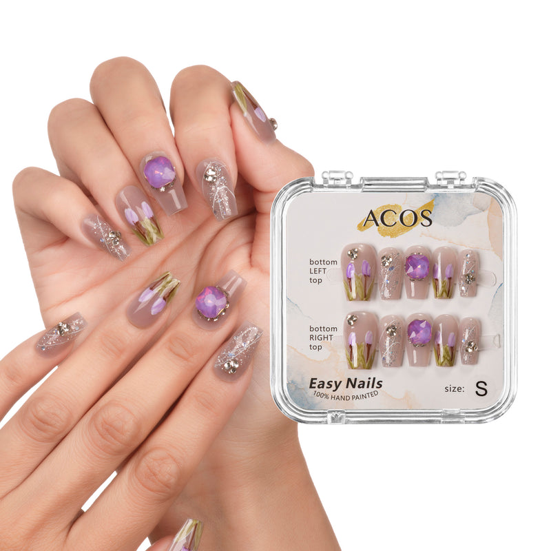 ACOS Easy Nails Medium Tips (Purple Tulips) - Lashmer