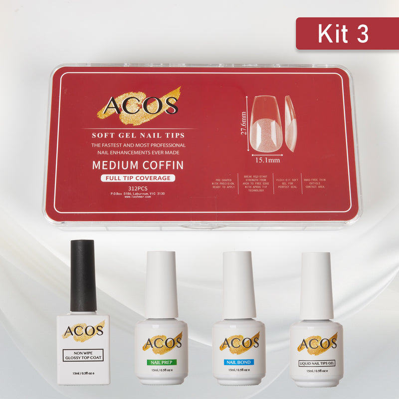 ACOS Soft Gel Press On Nail Kit (4 bottles) - Lashmer