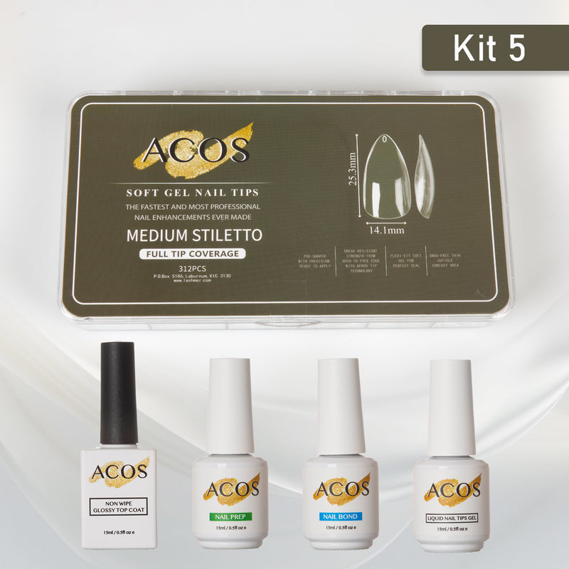 ACOS Soft Gel Press On Nail Kit (4 bottles) - Lashmer