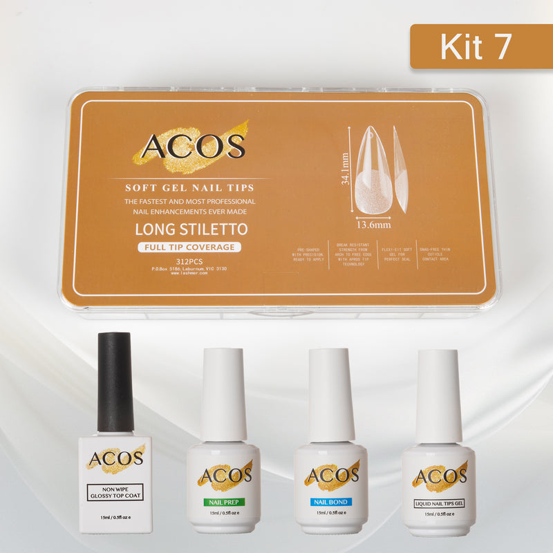 ACOS Soft Gel Press On Nail Kit (4 bottles) - Lashmer