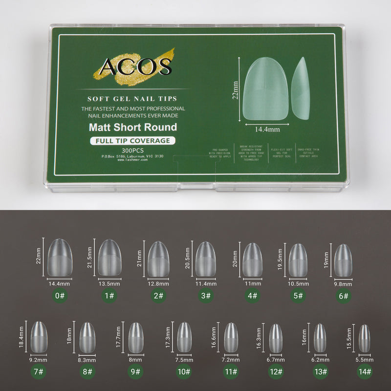 ACOS Soft Gel Nail Tips -Matt Short Round