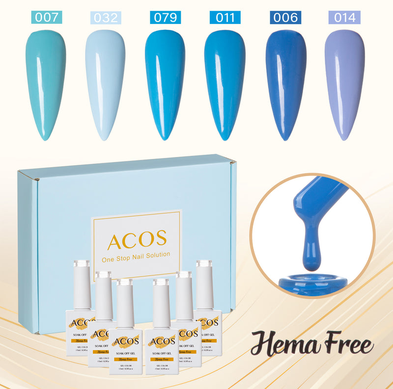 ACOS Hema Free Gel Polish 6pcs Set (Blue Colour )