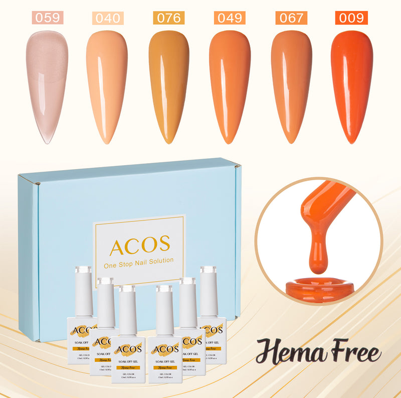 ACOS Hema Free Gel Polish 6pcs Set (Orange Colour )