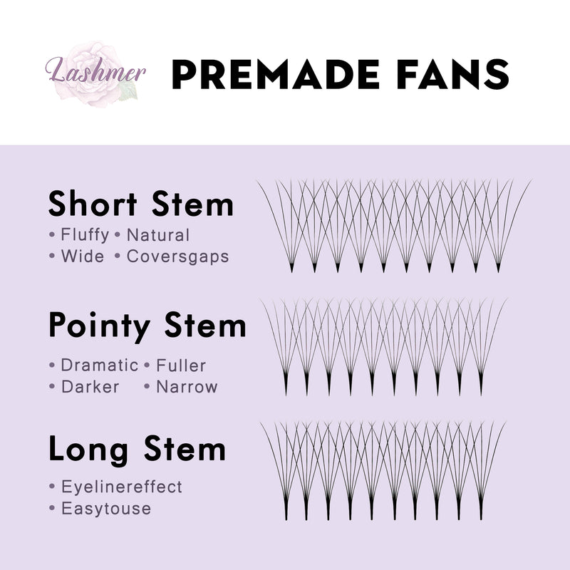 XL tray-Short Stem Premade Fans | Lashmer | B Curl--5D (thickness 0.05)- 20 Lines - 560 Fans, Ultra Black